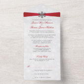 Invitation Tout En Un Mariage d'hiver au flocon de neige et ruban rouge  (À l'intérieur)