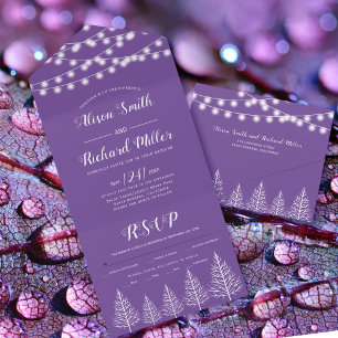 Invitation Tout En Un Mariage d'hiver avec des arbres et des lumières