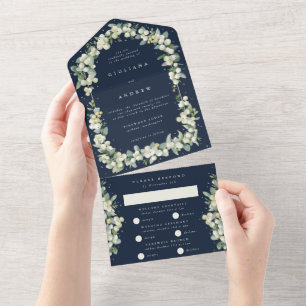 Invitation Tout En Un Mariage d'hiver de la baie des neiges et de l'euca