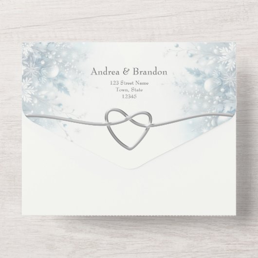 Invitation Tout En Un Mariage d'hiver élégant en argent (Verso)