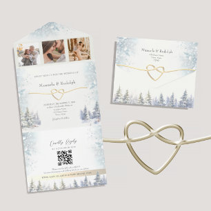 Invitation Tout En Un Mariage d'hiver en forêt rustique