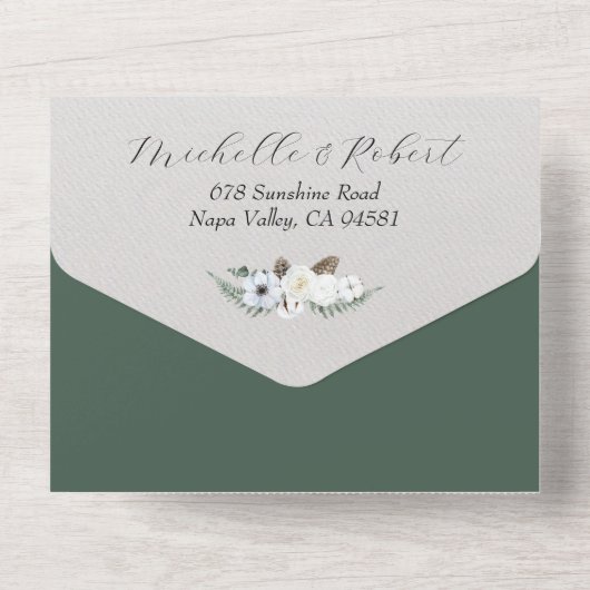 Invitation Tout En Un Mariage d'hiver floral rustique (Verso)