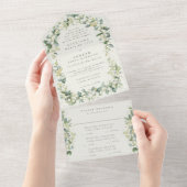 Invitation Tout En Un Mariage d'hiver Greige/Crème Snowberry+Eucalyptus (Déchirure)