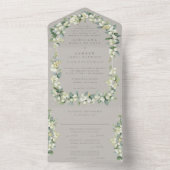 Invitation Tout En Un Mariage d'hiver Greige Snowberry+Eucalyptus (À l'intérieur)