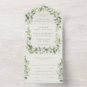 Invitation Tout En Un Mariage d'hiver Marine/Crème Snowberry+Eucalyptus (À l'intérieur)