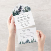 Invitation Tout En Un Mariage d'hiver rustique à l'aquarelle en forêt de (Déchirure)