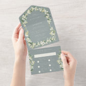 Invitation Tout En Un Mariage d'hiver Seafoam Green Snowberry+Eucalyptus (Déchirure)
