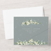 Invitation Tout En Un Mariage d'hiver Seafoam Green Snowberry+Eucalyptus (Verso)