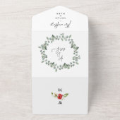 Invitation Tout En Un Mariage d'hiver simple rouge floral (Dehors)