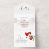 Invitation Tout En Un Mariage d'hiver simple rouge floral (À l'intérieur)