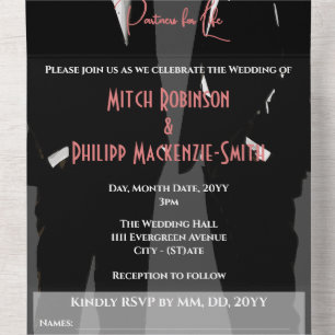 Invitation Tout En Un Mariage d'hommes gays Monsieur & Monsieur Smoking