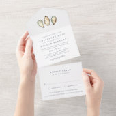 Invitation Tout En Un Mariage d'huîtres d'aquarelle côtière (Déchirure)