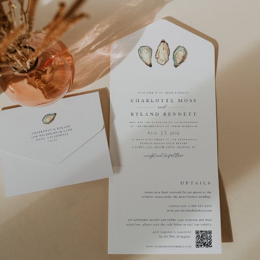 Invitation Tout En Un Mariage d'huîtres d'aquarelle côtière