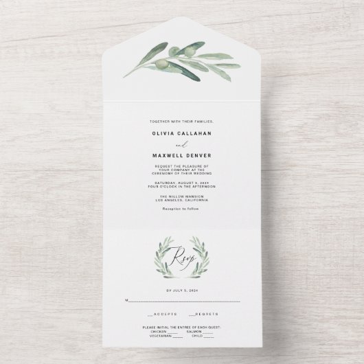 Invitation Tout En Un Mariage d'olivier rustique (À l'intérieur)