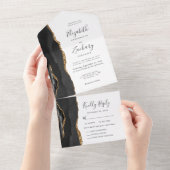 Invitation Tout En Un Mariage d'options de repas d'agate d'or noir (Déchirure)