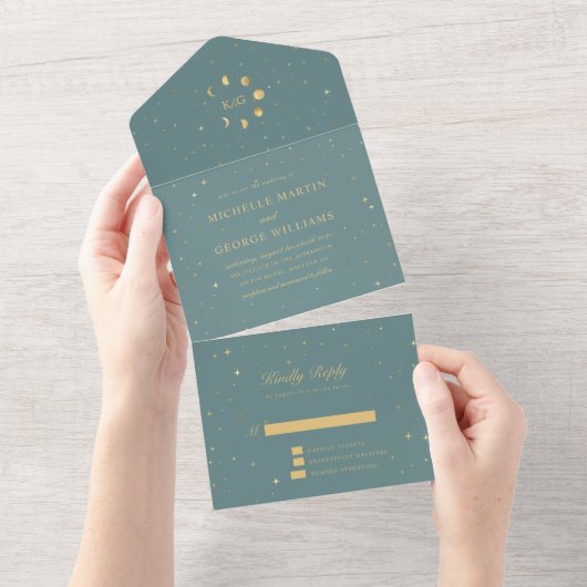 Invitation Tout En Un mariage d'or céleste (pas d'ENV) (Déchirure)