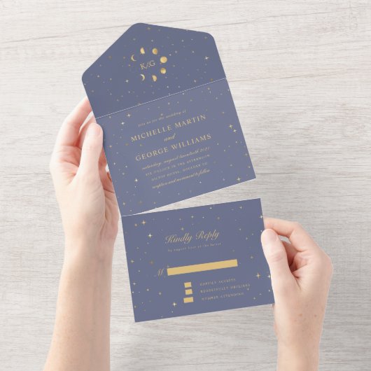 Invitation Tout En Un Mariage d'or céleste Pastel (Déchirure)