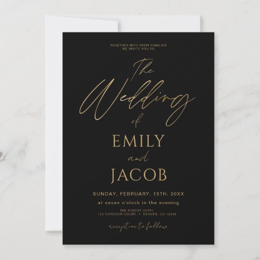 Invitation Tout en un Mariage d'or noir QR Code Script (Devant)