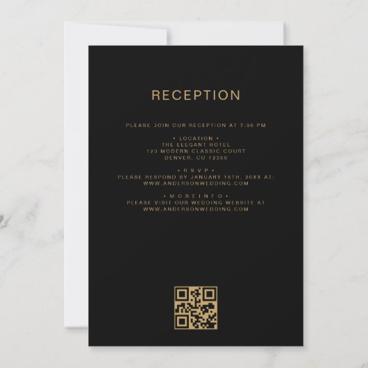 Invitation Tout en un Mariage d'or noir QR Code Script (Dos)