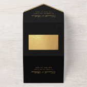 Invitation Tout En Un Mariage d'or noir Simple Élégant Script Monogramme (Dehors)