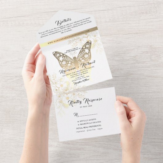 Invitation Tout En Un Mariage d'or romantique Boho (Déchirure)