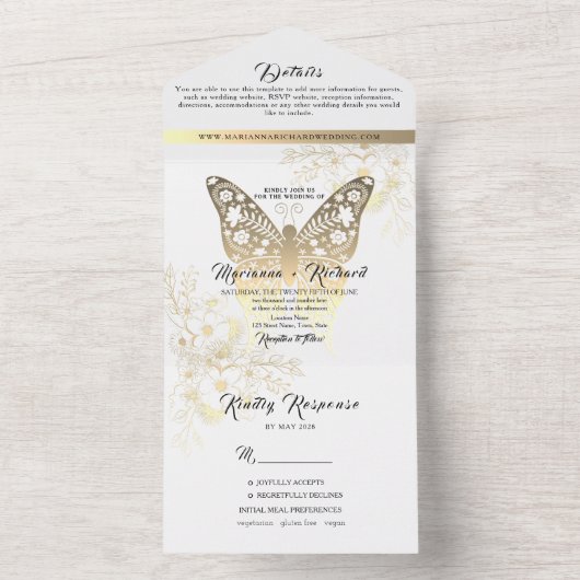 Invitation Tout En Un Mariage d'or romantique Boho (À l'intérieur)