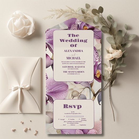 Invitation Tout En Un Mariage d'orchidée pourpre