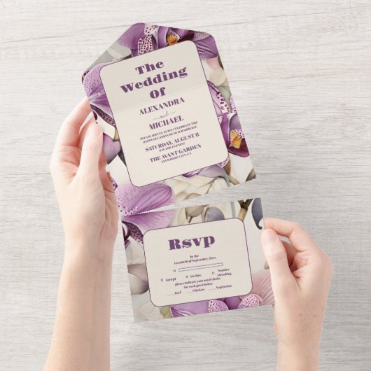 Invitation Tout En Un Mariage d'orchidée pourpre (Déchirure)