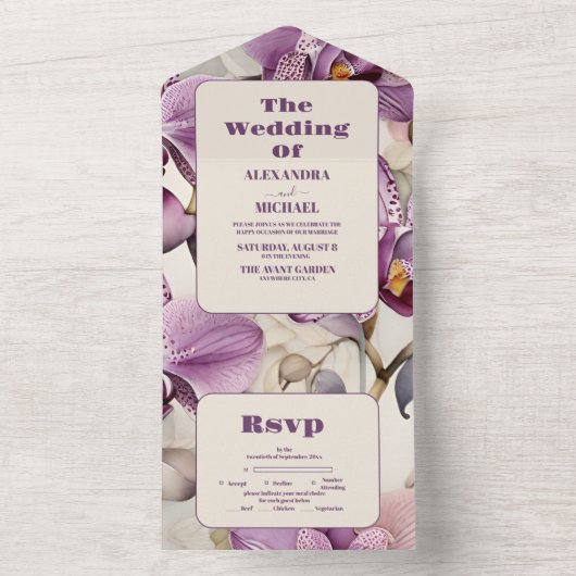Invitation Tout En Un Mariage d'orchidée pourpre (À l'intérieur)