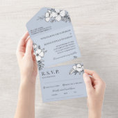 Invitation Tout En Un Mariage Dove Bleu & Blanc Joli Fleurs (Déchirure)