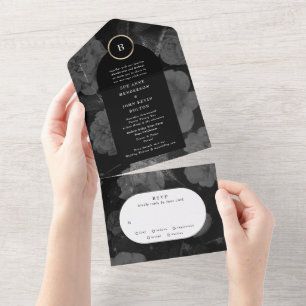 Invitation Tout En Un Mariage Dramatique Boho Floral Arch Gold Gris