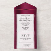 Invitation Tout En Un Mariage du ruban rouge de Bourgogne (À l'intérieur)