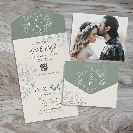 Invitation Tout En Un Mariage écologique Sage de code QR
