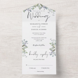 Invitation Tout En Un Mariage Écriture Élégante Feuillage Verdure