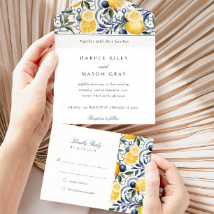 Invitation Tout En Un Mariage Élégance Citron avec RSVP détachable
