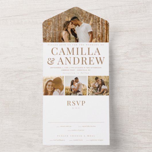 Invitation Tout En Un Mariage élégant 4 Photo moderne (À l'intérieur)