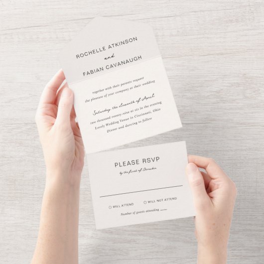 Invitation Tout En Un Mariage élégant à la crème simple (Déchirure)