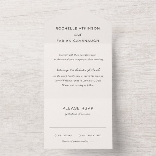 Invitation Tout En Un Mariage élégant à la crème simple (À l'intérieur)