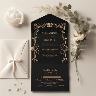 Invitation Tout En Un Mariage Élégant Art Nouveau