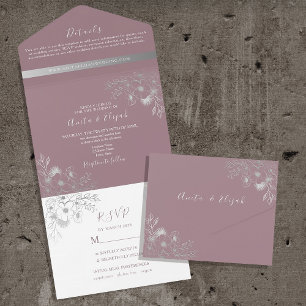 Invitation Tout En Un Mariage Élégant aux Fleurs dans les Tons Rose Pous
