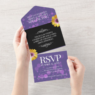 Invitation Tout En Un Mariage Élégant aux Marguerites Dorées avec Paille