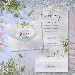 Invitation Tout En Un Mariage Élégant avec Arche Dorée et Verdure d'Hive