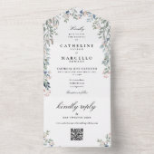 Invitation Tout En Un Mariage élégant avec code QR de verdure florale (À l'intérieur)