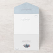 Invitation Tout En Un Mariage élégant bleu Dusty et floral Mauve (Dehors)
