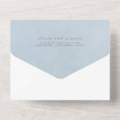 Invitation Tout En Un Mariage élégant bleu Dusty et floral Mauve (Verso)