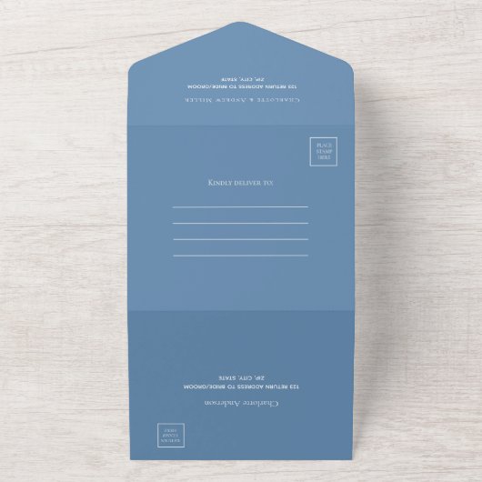 Invitation Tout En Un Mariage élégant bleu foncé (Dehors)
