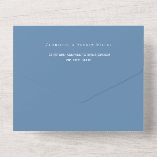 Invitation Tout En Un Mariage élégant bleu foncé (Verso)