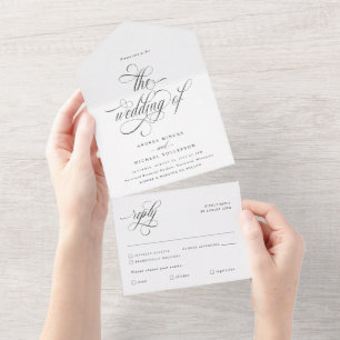 Invitation Tout En Un Mariage Élégant Calligraphie Luxueux