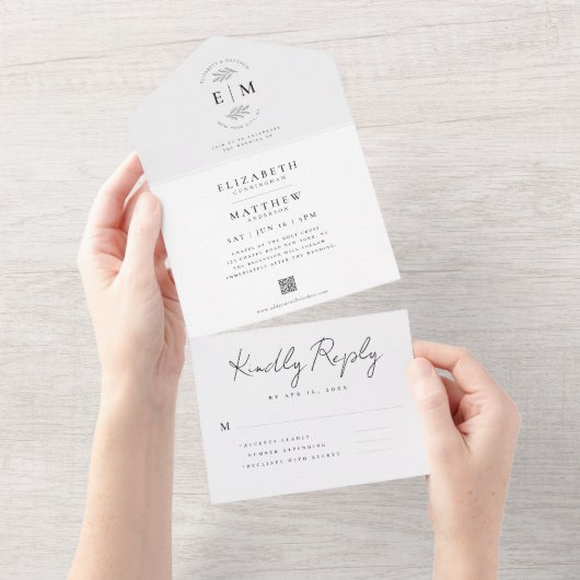 Invitation Tout En Un Mariage Elegant Chic Moderne Simple QR Code (Déchirure)