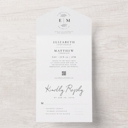 Invitation Tout En Un Mariage Elegant Chic Moderne Simple QR Code (À l'intérieur)